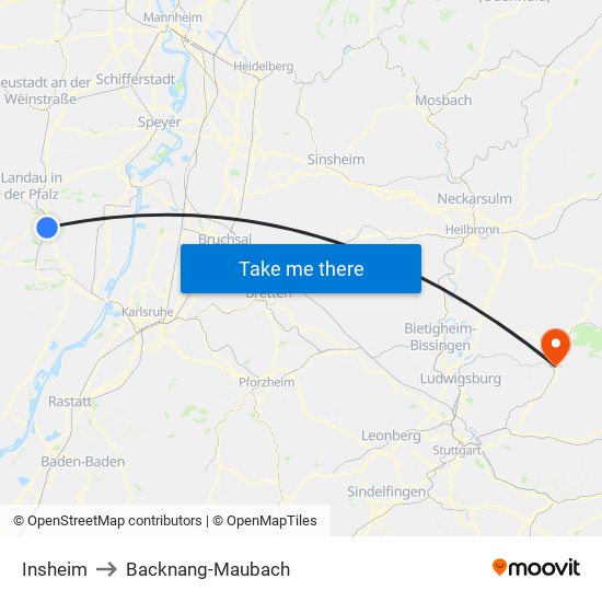 Insheim to Backnang-Maubach map