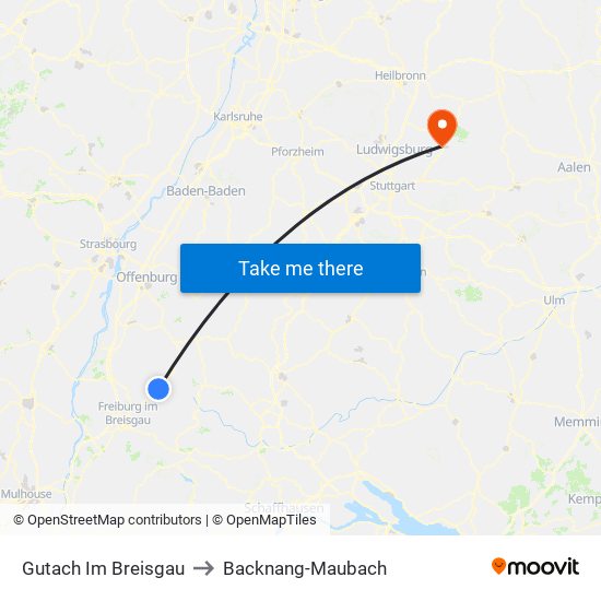 Gutach Im Breisgau to Backnang-Maubach map