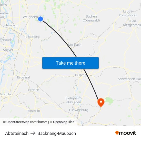 Abtsteinach to Backnang-Maubach map