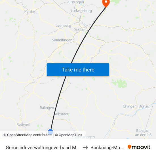 Gemeindeverwaltungsverband Meßstetten to Backnang-Maubach map