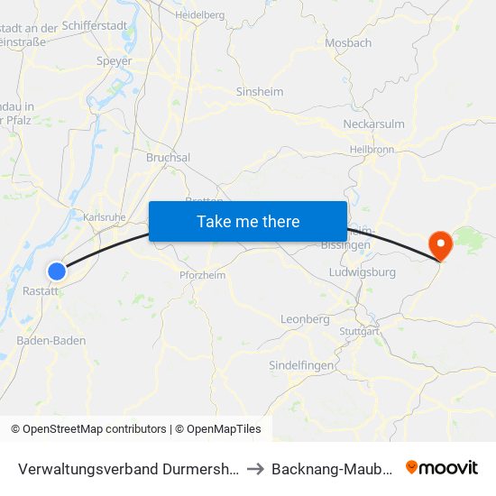 Verwaltungsverband Durmersheim to Backnang-Maubach map