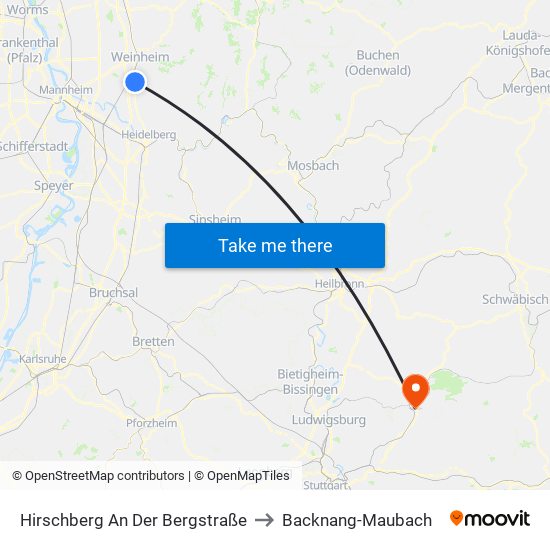 Hirschberg An Der Bergstraße to Backnang-Maubach map