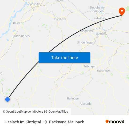 Haslach Im Kinzigtal to Backnang-Maubach map