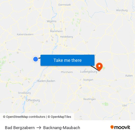 Bad Bergzabern to Backnang-Maubach map