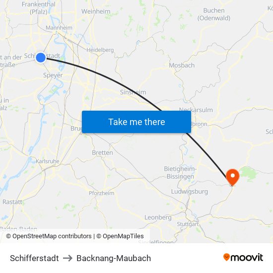 Schifferstadt to Backnang-Maubach map