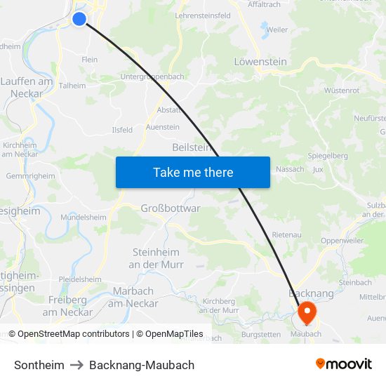 Sontheim to Backnang-Maubach map