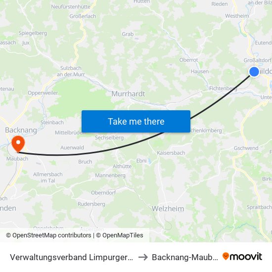 Verwaltungsverband Limpurger Land to Backnang-Maubach map