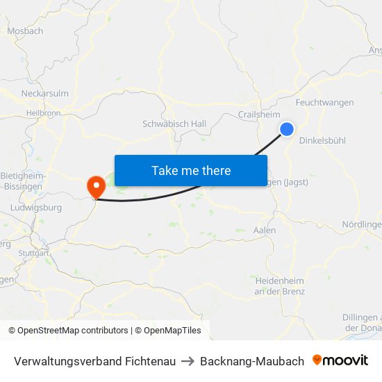 Verwaltungsverband Fichtenau to Backnang-Maubach map