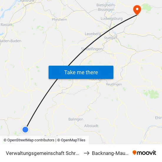 Verwaltungsgemeinschaft Schramberg to Backnang-Maubach map