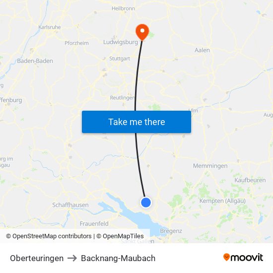 Oberteuringen to Backnang-Maubach map