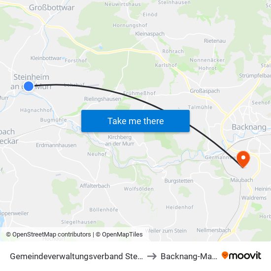 Gemeindeverwaltungsverband Steinheim-Murr to Backnang-Maubach map