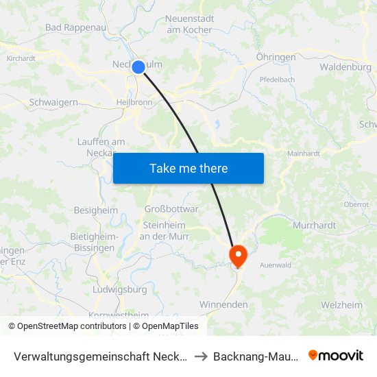 Verwaltungsgemeinschaft Neckarsulm to Backnang-Maubach map