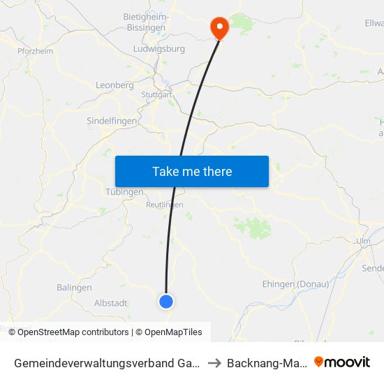 Gemeindeverwaltungsverband Gammertingen to Backnang-Maubach map