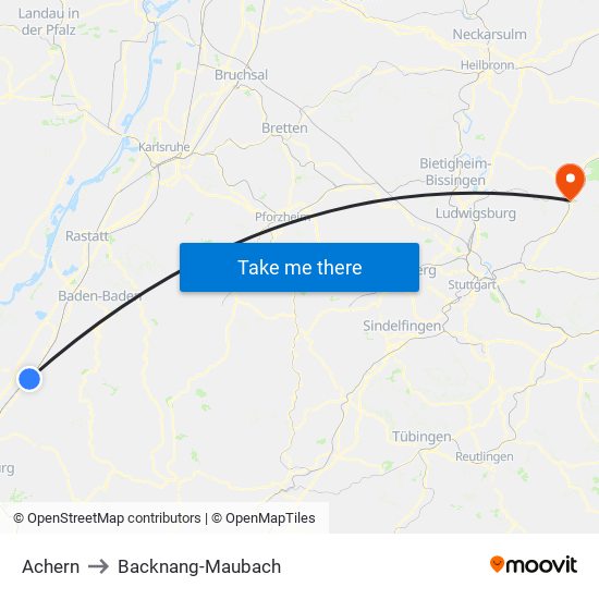 Achern to Backnang-Maubach map