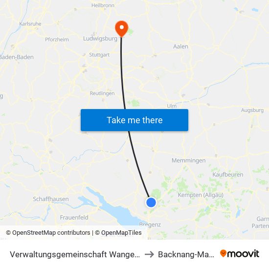 Verwaltungsgemeinschaft Wangen Im Allgäu to Backnang-Maubach map