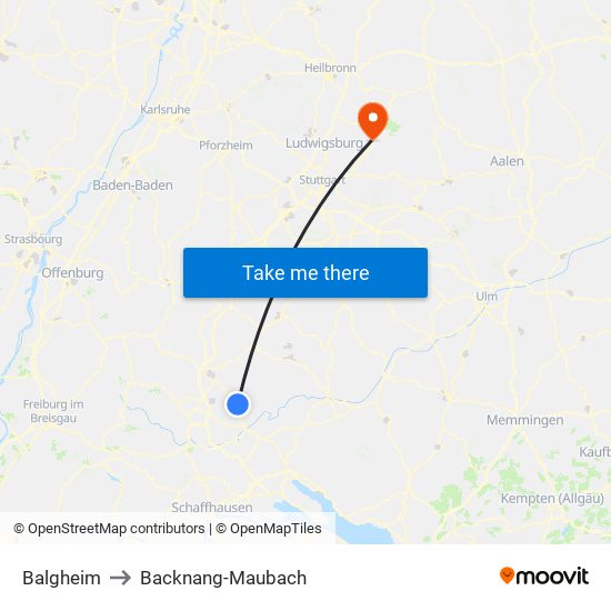 Balgheim to Backnang-Maubach map
