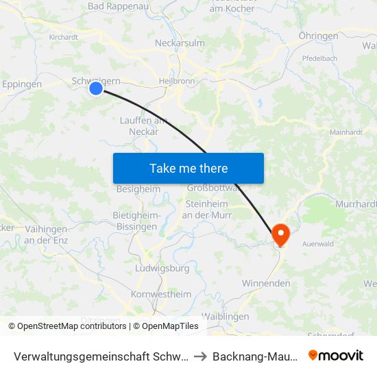 Verwaltungsgemeinschaft Schwaigern to Backnang-Maubach map