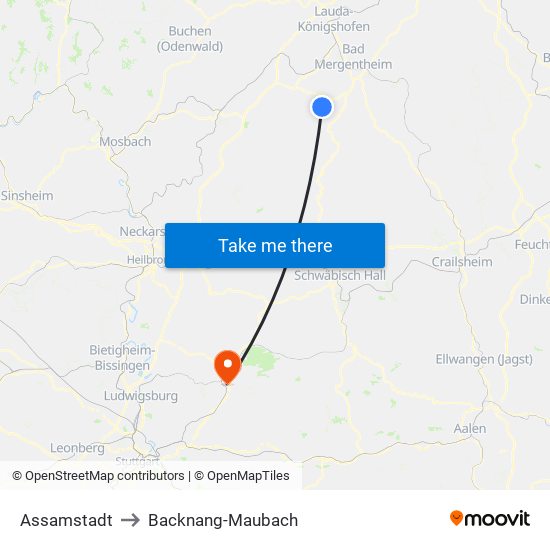 Assamstadt to Backnang-Maubach map