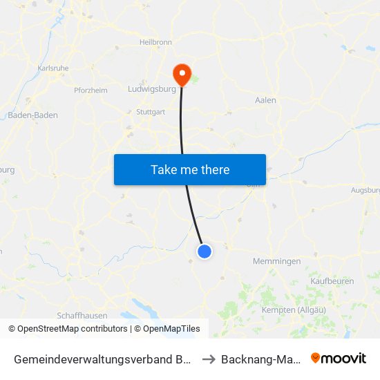Gemeindeverwaltungsverband Bad Buchau to Backnang-Maubach map