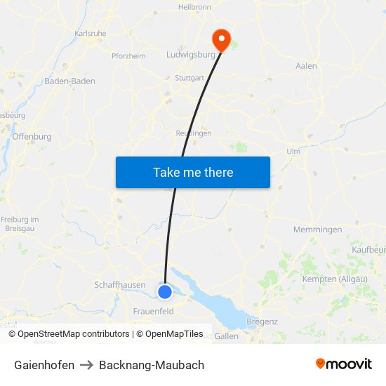 Gaienhofen to Backnang-Maubach map