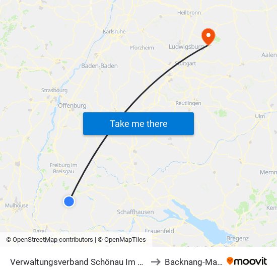 Verwaltungsverband Schönau Im Schwarzwald to Backnang-Maubach map