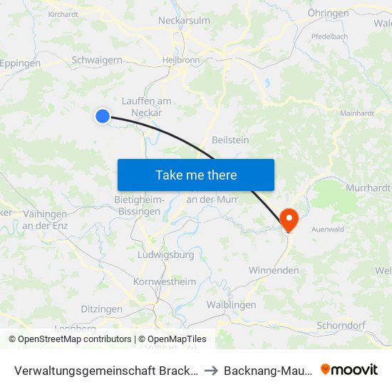 Verwaltungsgemeinschaft Brackenheim to Backnang-Maubach map