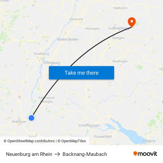 Neuenburg am Rhein to Backnang-Maubach map