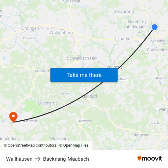 Wallhausen to Backnang-Maubach map