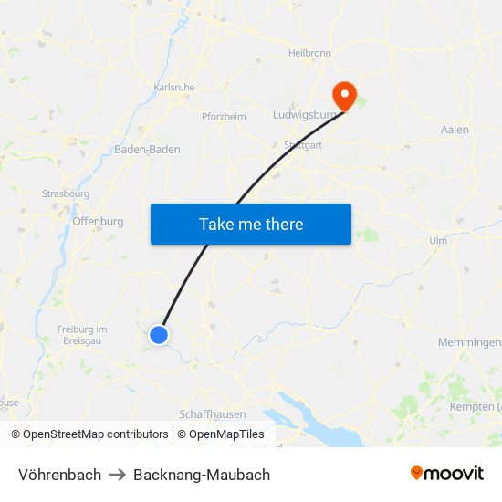 Vöhrenbach to Backnang-Maubach map