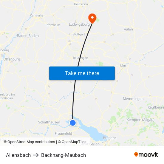 Allensbach to Backnang-Maubach map