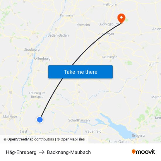 Häg-Ehrsberg to Backnang-Maubach map