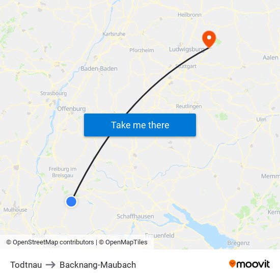 Todtnau to Backnang-Maubach map