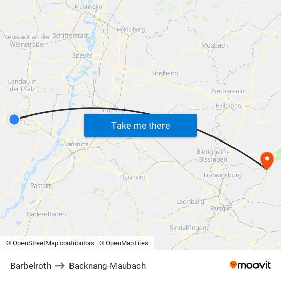 Barbelroth to Backnang-Maubach map