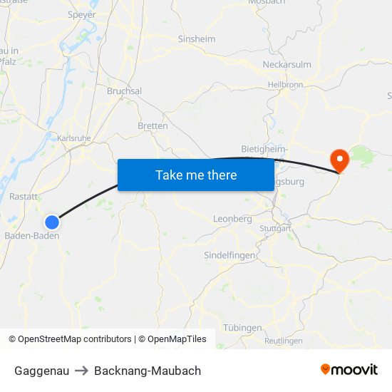 Gaggenau to Backnang-Maubach map