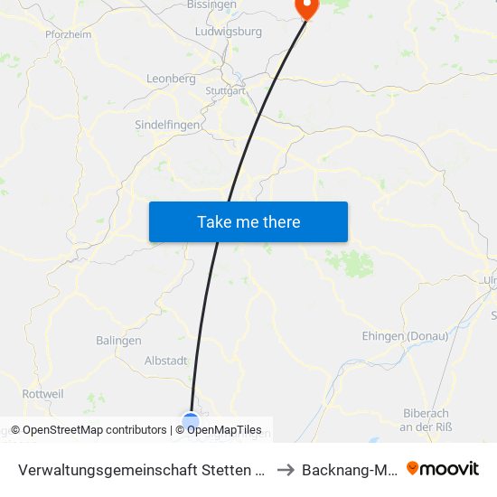 Verwaltungsgemeinschaft Stetten am Kalten Markt to Backnang-Maubach map