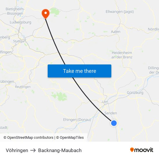 Vöhringen to Backnang-Maubach map