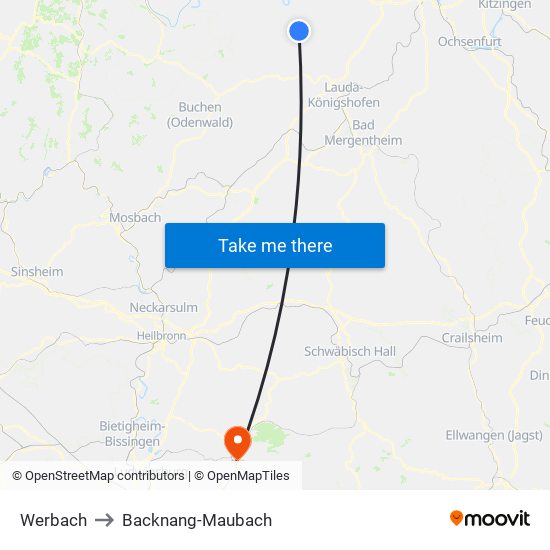 Werbach to Backnang-Maubach map