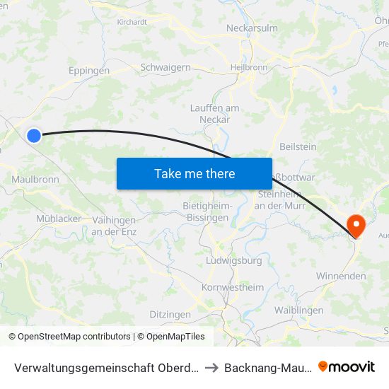 Verwaltungsgemeinschaft Oberderdingen to Backnang-Maubach map