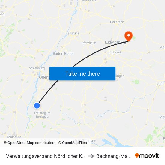 Verwaltungsverband Nördlicher Kaiserstuhl to Backnang-Maubach map