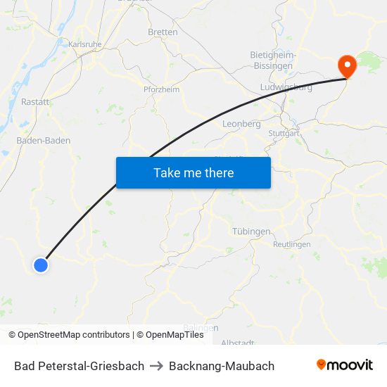 Bad Peterstal-Griesbach to Backnang-Maubach map