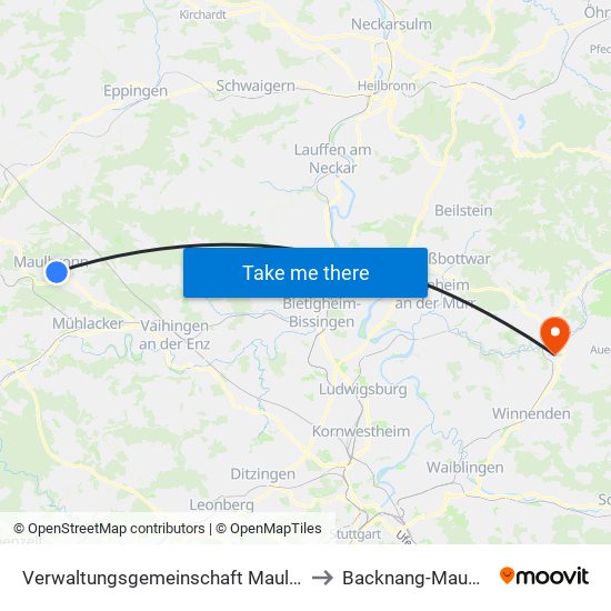 Verwaltungsgemeinschaft Maulbronn to Backnang-Maubach map