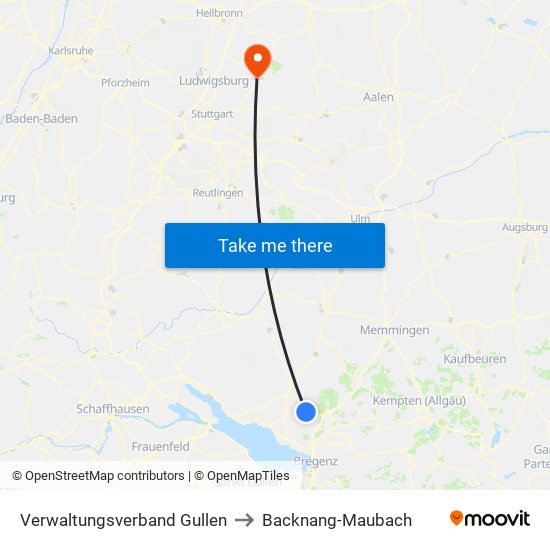 Verwaltungsverband Gullen to Backnang-Maubach map