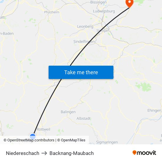 Niedereschach to Backnang-Maubach map