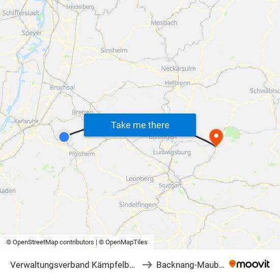 Verwaltungsverband Kämpfelbachtal to Backnang-Maubach map