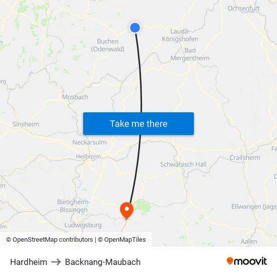 Hardheim to Backnang-Maubach map