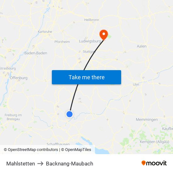 Mahlstetten to Backnang-Maubach map