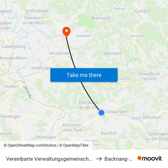 Vereinbarte Verwaltungsgemeinschaft Der Stadt Uhingen to Backnang-Maubach map