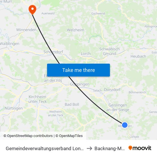 Gemeindeverwaltungsverband Lonsee-Amstetten to Backnang-Maubach map