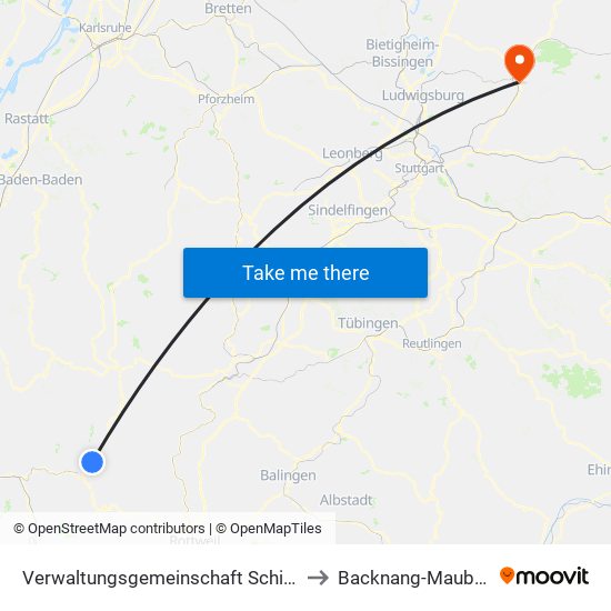 Verwaltungsgemeinschaft Schiltach to Backnang-Maubach map