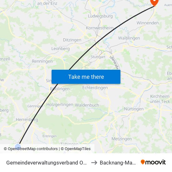 Gemeindeverwaltungsverband Oberes Gäu to Backnang-Maubach map